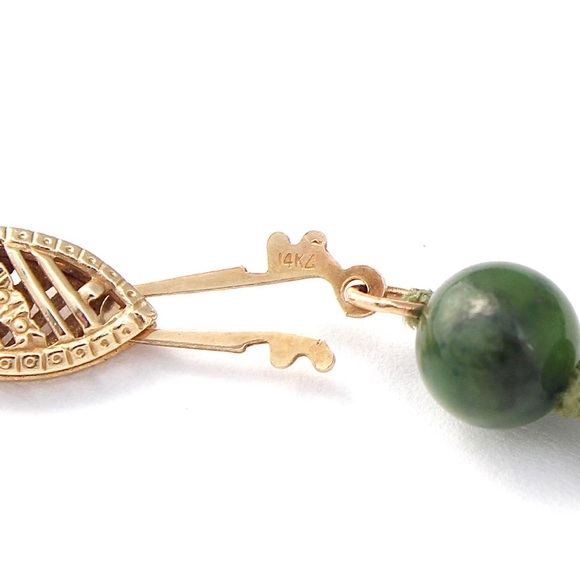 Vintage Knotted Nephrite Jade Bead Necklace 14K Gold Clasp 18.75” Beaded Strand - Picture 7 of 7